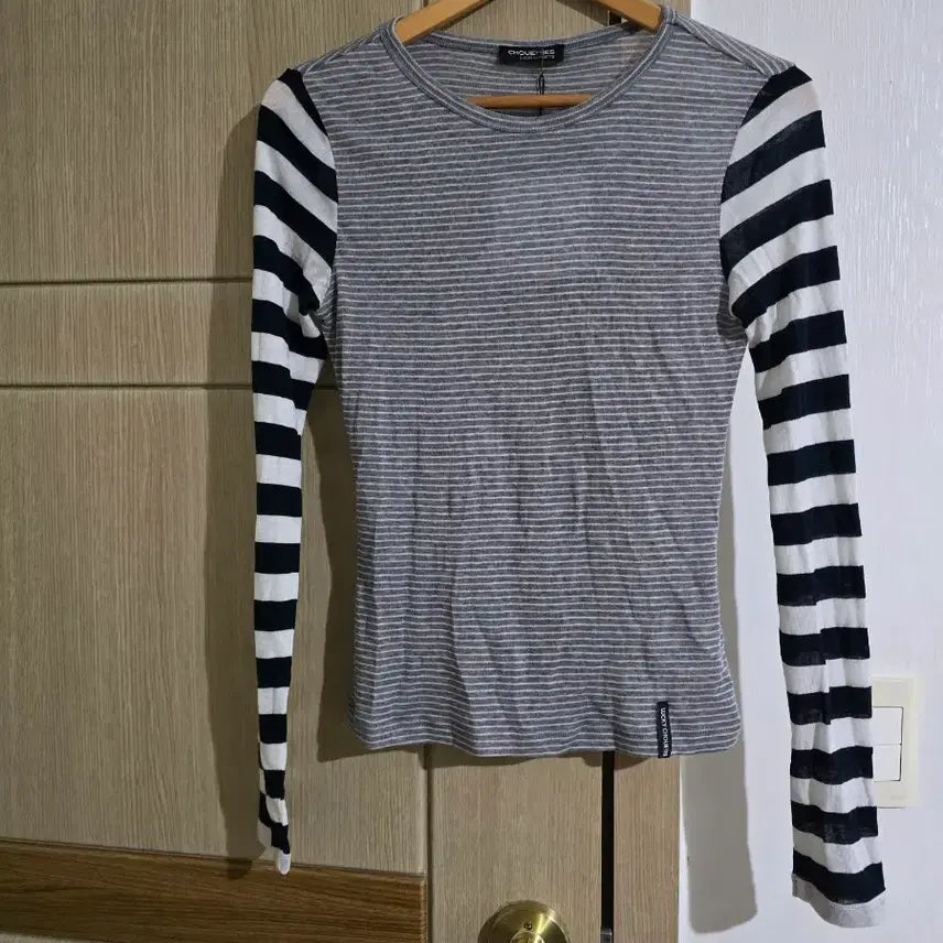 [BUNJANG] Lucky Chouette Striped Mix Long Sleeve T-Shirt Navy / 럭키슈에뜨 티셔츠