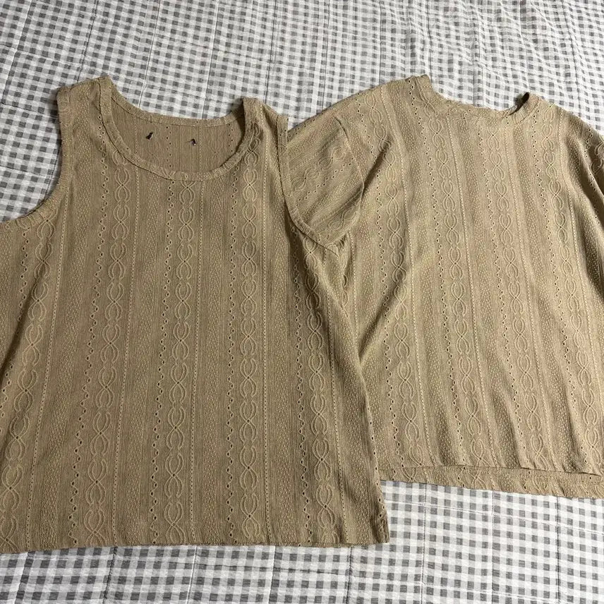 [BUNJANG] Fashionnova Beige Short Sleeve Tank Top Set - M / (M) 패셔노바 베이지 반팔 나시 세트 베이지