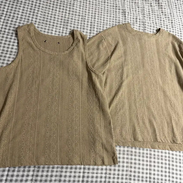 [BUNJANG] Fashionnova Beige Short Sleeve Tank Top Set - M / (M) 패셔노바 베이지 반팔 나시 세트 베이지