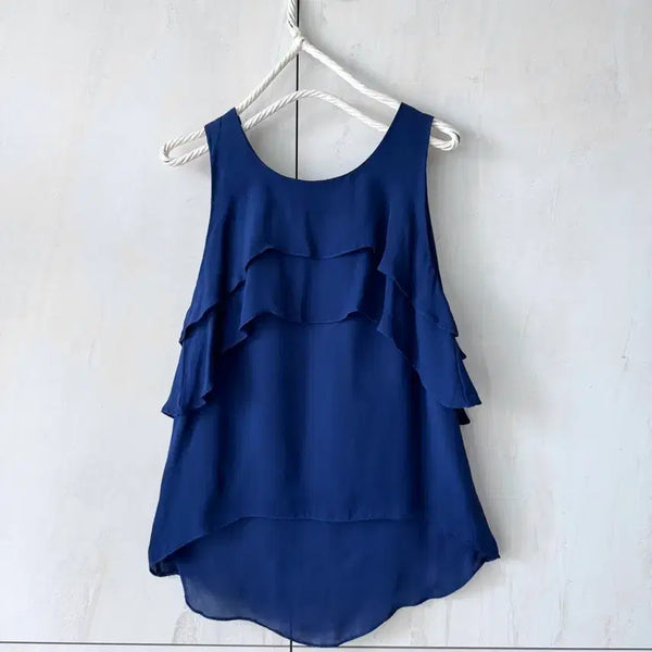 [BUNJANG] AARON ASHE Navy 100% Silk Ruffle Sleeveless Top XS / 뉴욕에서 구입AARON ASHE 네이비 silk100% 프릴 민소매 XS