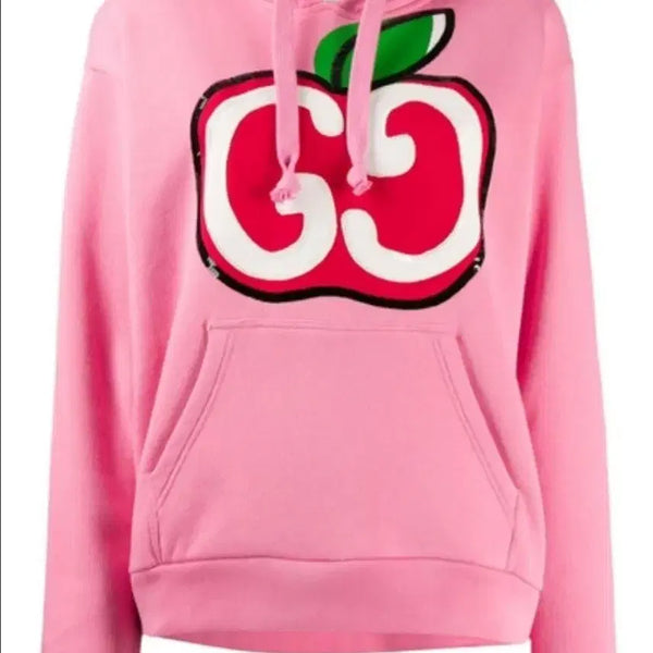 [BUNJANG] Gucci Pink Apple Hoodie GG Logo Sequin Sweatshirt / 구찌 국내 정품 핑크 애플 후디 GG 로고 후드 맨투맨 스팽글