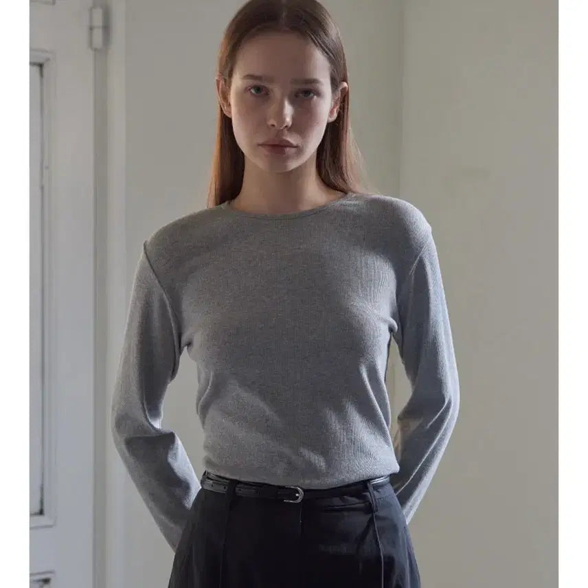 [BUNJANG] 38COMEONCOMMON Round Rib Long Sleeve T-Shirt Melange Gray / 38컴온커몬 라운드 롱슬리브 티셔츠 멜란지그레이
