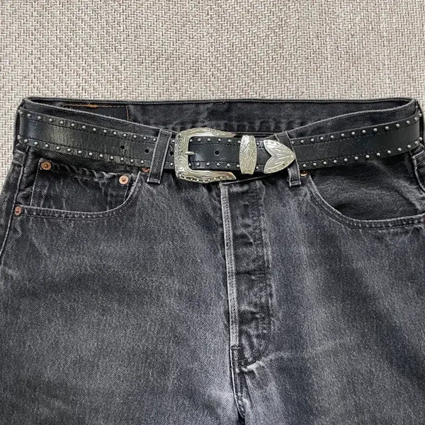 [BUNJANG] Lui Chantant Vintage Studded Western Concho Leather Belt / 빈티지 lui chantant 스터드 웨스턴 콘초 레더 벨트