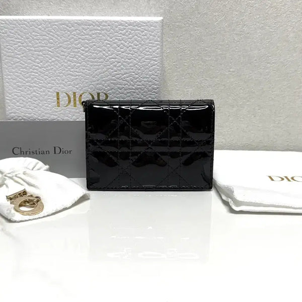 [BUNJANG] Dior Lady Cannage Patent Card Holder Black / (크림/새상품)디올 레이디 까나쥬 페이던트 카드지갑