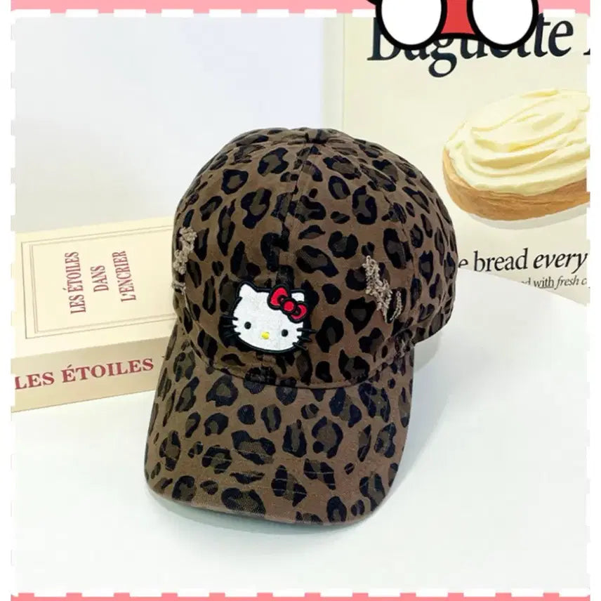 [BUNJANG] Sanrio Hello Kitty Leopard Damage Ball Cap / 산리오 헬로키티 레오파드 데미지 볼캡 모자 새상품 급처