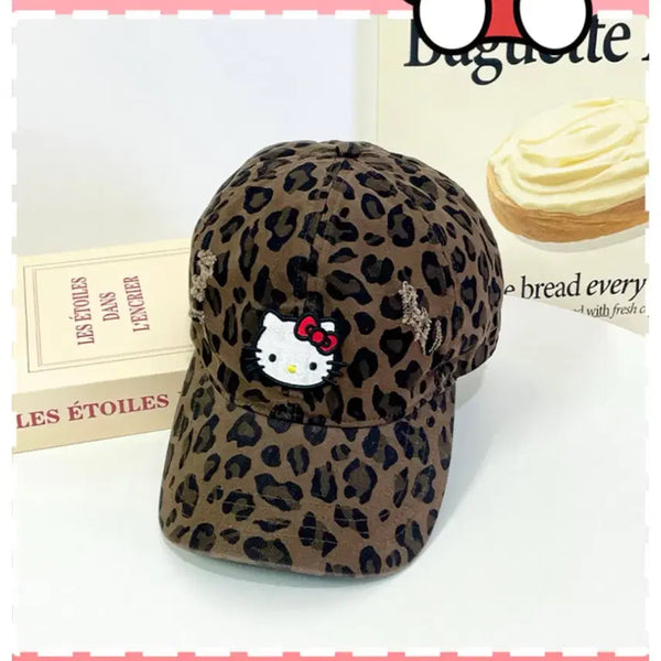 [BUNJANG] Sanrio Hello Kitty Leopard Damage Ball Cap / 산리오 헬로키티 레오파드 데미지 볼캡 모자 새상품 급처