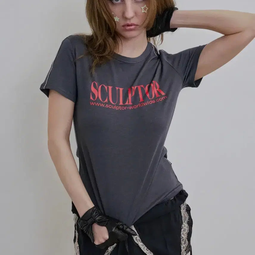 [BUNJANG] Sculptor Logo Crop Top Charcoal M / 새제품 스컬프터 반발티 차콜 로고 크롭탑 M
