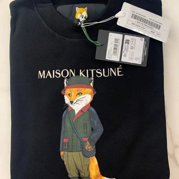 [BUNJANG] Maison Kitsuné x Barbour Fox Crew Sweatshirt Black M / 메종키츠네X바버 폭스 크루 맨투맨 블랙 M사이즈