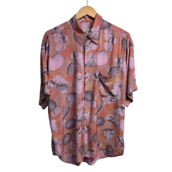 [BUNJANG] Gianfranco Ruffini Shell Pattern Vintage Pink Half Sleeve Shirt Size 48 / 지안프랑코 루피니 쉘 패턴 빈티지 핑크 하프 셔츠 48size