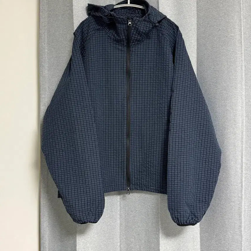 [BUNJANG] Our Days Navy Blue Check Windbreaker Jacket XL / 105 아워데이즈 네이비 블루 체크 윈드브레이커 바람막이 자켓 XL