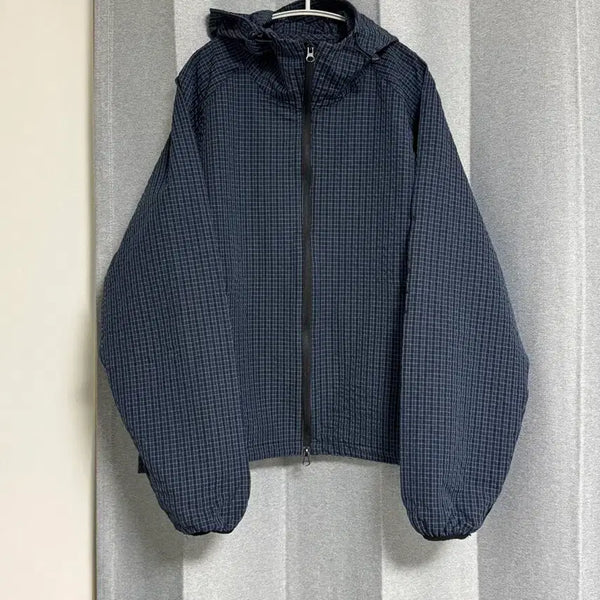 [BUNJANG] Our Days Navy Blue Check Windbreaker Jacket XL / 105 아워데이즈 네이비 블루 체크 윈드브레이커 바람막이 자켓 XL