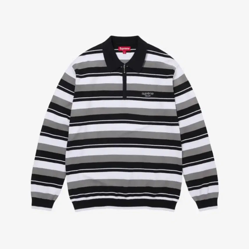 [BUNJANG] Supreme Stripe Zip L/S Polo Black XL / [XL] 슈프림 스트라이프 집 롱슬리브 폴로 블랙