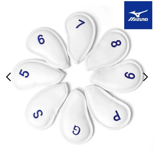 [BUNJANG] Mizuno PU Leather Iron Cover 8-Piece Set (5-P, G, S) White/Blue / 미즈노 PU 가죽 아이언 커버 8종 세트 (5-P,G,S) 화이트 블루