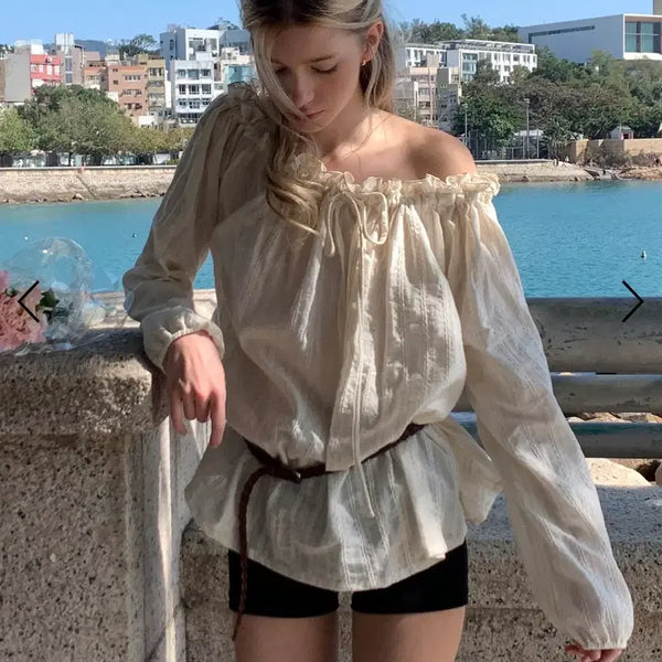 [BUNJANG] Letter From Moon Leaf One Shoulder Frill Blouse Cream / [새상품] 레터프롬문 리프 원숄더 프릴 블라우스 크림
