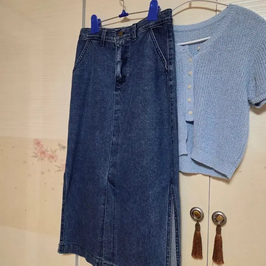 [BUNJANG] Denim Side Slit Long Skirt / 데님 트임 롱스커트