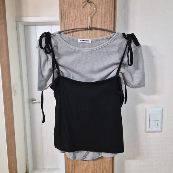 [BUNJANG] Grey Black Bustier Sleeveless T-shirt / 그레이 블랙 뷔스티에 나시 반팔티