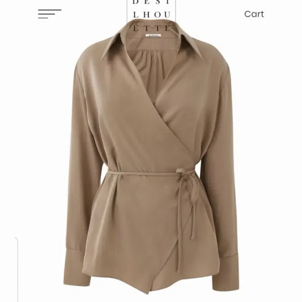 [BUNJANG] The Silhouette Femme Silky Wrap Blouse - Warm Taupe / 더실루엣 시에 페미닌 실키 랩 셔츠 웜토프 베이지브라운 블라우스 하객룩