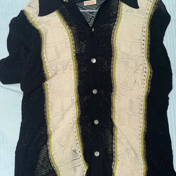 [BUNJANG] Capital 12G Crochet Knit Tennessee Aloha Polo Black / 캐피탈 12G 크로쉐 니트 테네시 알로하 폴로 블랙