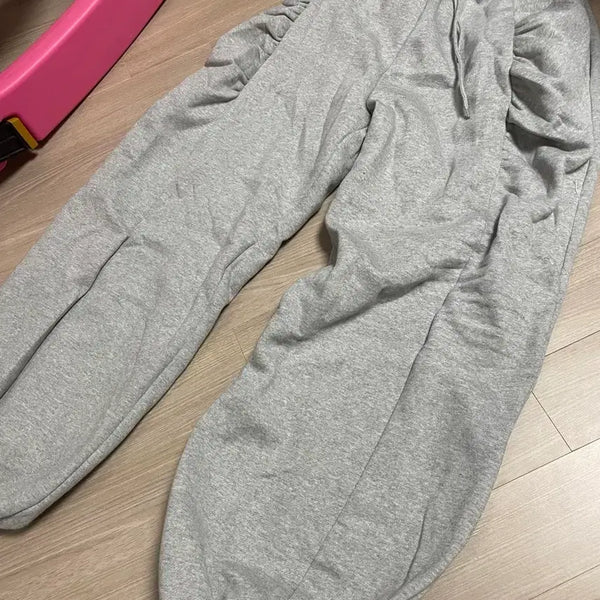 [BUNJANG] Gray Wide Shirring Training Pants (Fleece Lined) - Bundle Set / 회색 와이드 셔링 트레이닝 팬츠(기모, 두개 일괄)