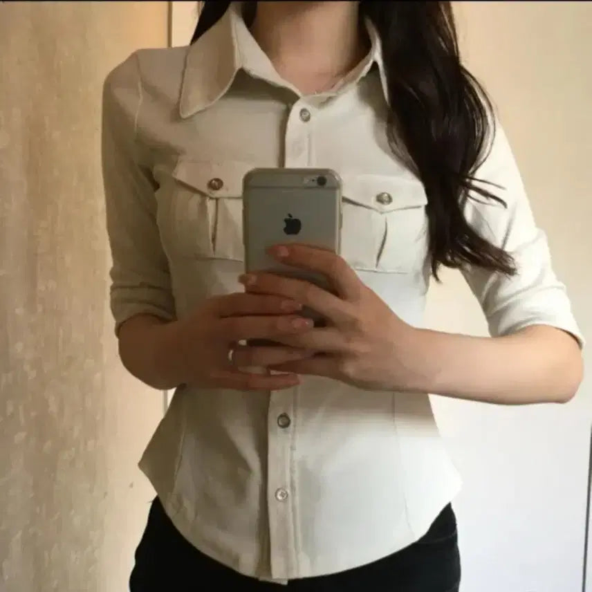 [BUNJANG] Double Pocket Gulim 7-Part Short Sleeve Shirt / 더블포켓 굴림 7부 반팔셔츠