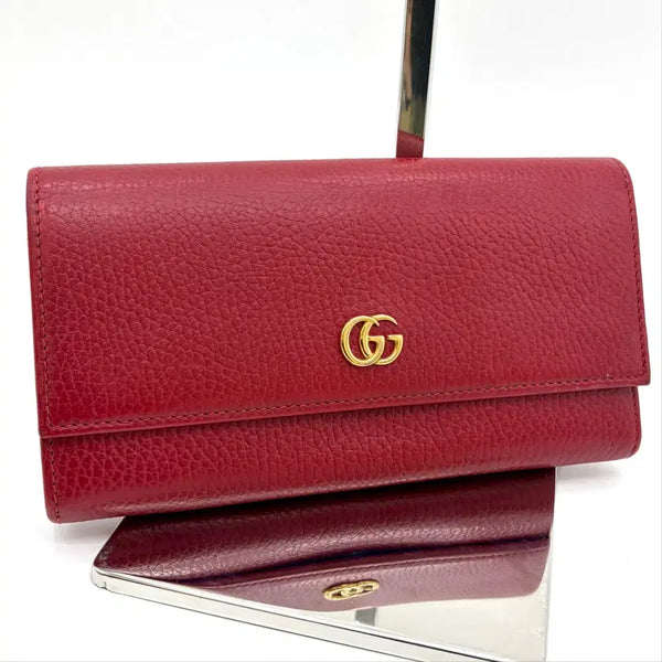 [BUNJANG] Gucci GG Marmont Leather Flap Long Wallet Red / [100%정품] 구찌 GG 마몽 레더 플랩 장지갑 레드