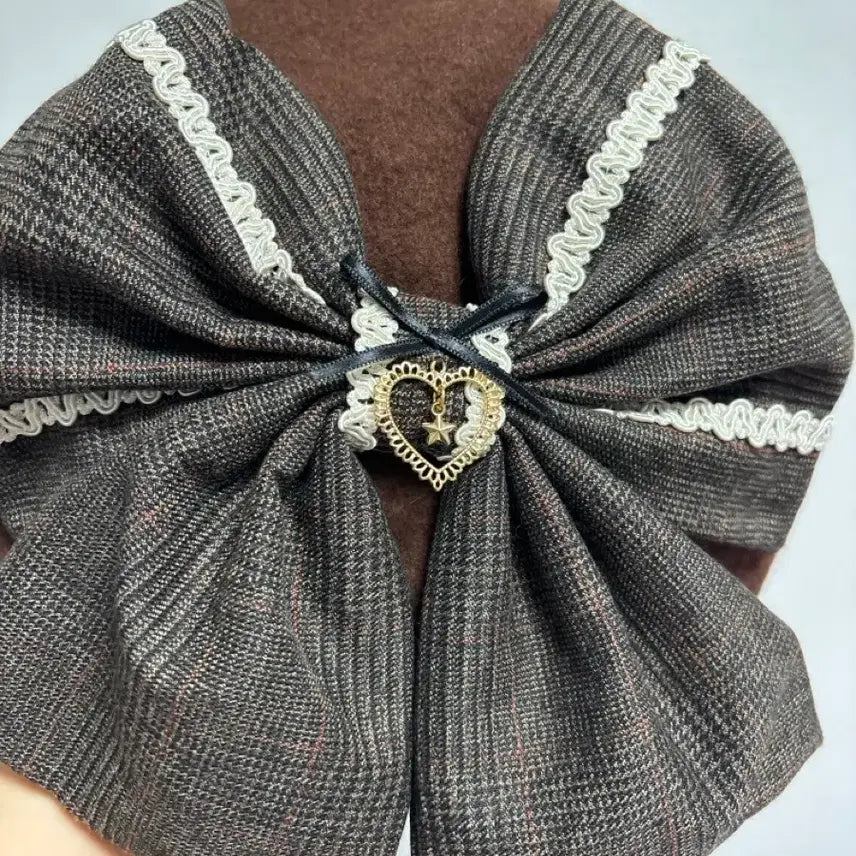 [BUNJANG] IDUS Brown Plaid Ribbon Lolita Beret / 아이디어스) 양산형 로리타 체크 이본 브라운 베레모
