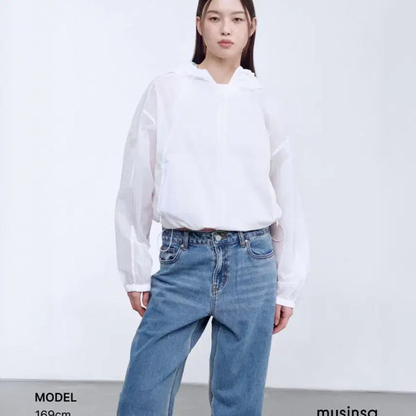 [BUNJANG] Musinsa Standard Shear Hooded Windbreaker White / 무신사 스탠다드 시어 후디드 윈드브레이커 화이트 L (1회 착용)
