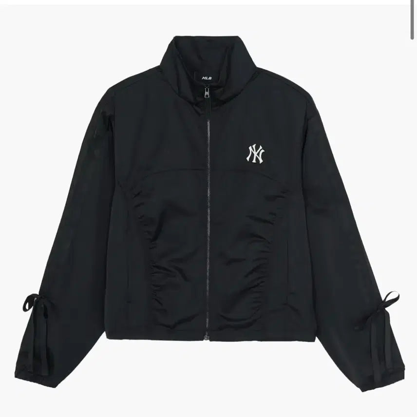 [BUNJANG] MLB Satin Crop Ribbon Shirring Windbreaker / MLB 새틴 크롭 리본 셔링 바람막이