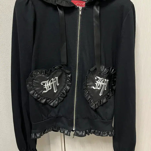 [BUNJANG] Vintage 'Daedaejang' Heart Pocket Hooded Zip-Up / 빈티지 대대장 하트 포켓 후드 집업