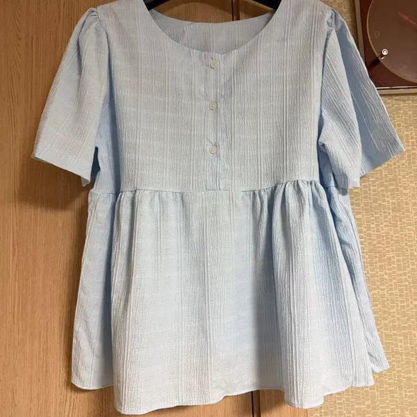 [BUNJANG] Shirring Puff Short Sleeve Blouse / 새상품 셔링 블라우스 퍼프 반팔 77까지추천 프리사이즈 컬러3