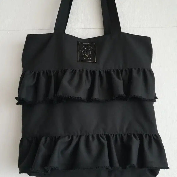 [BUNJANG] Handmade Black Frill Bag with Dog Embroidery / 블랙프릴백