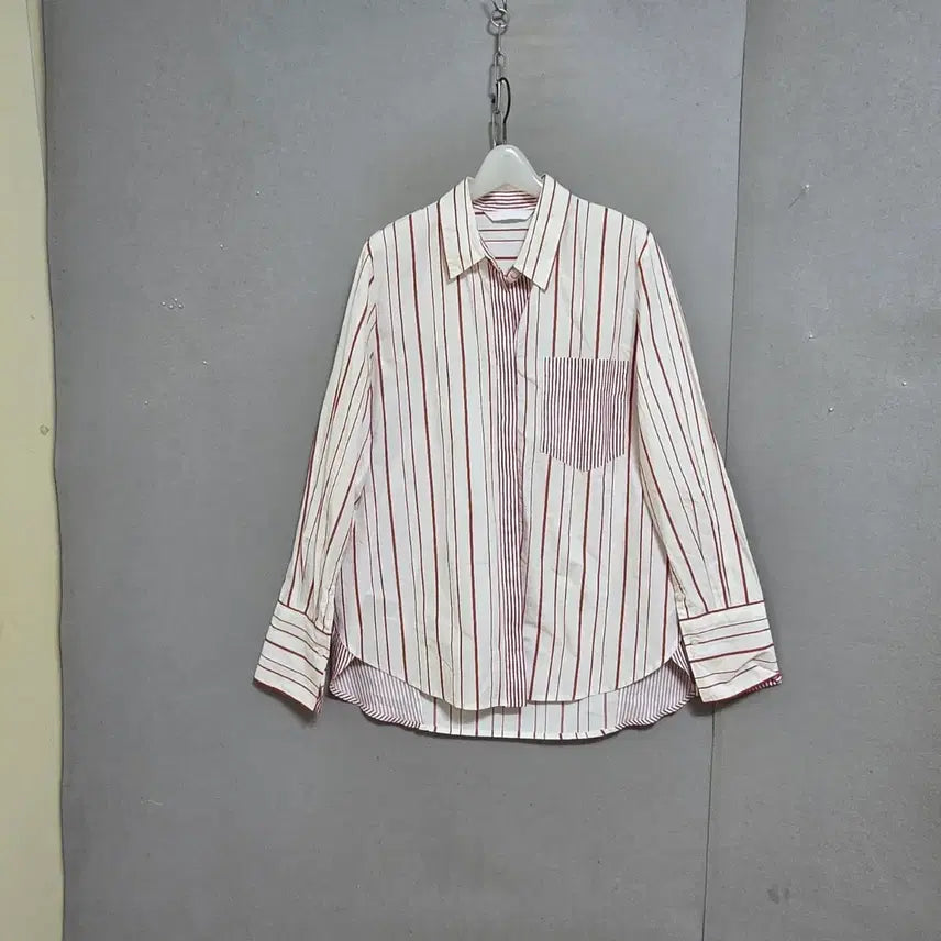 [BUNJANG] VOV Red Striped Boxy Fit Shirt / VOV 레드줄무늬 박시핏 남방 55  n5122