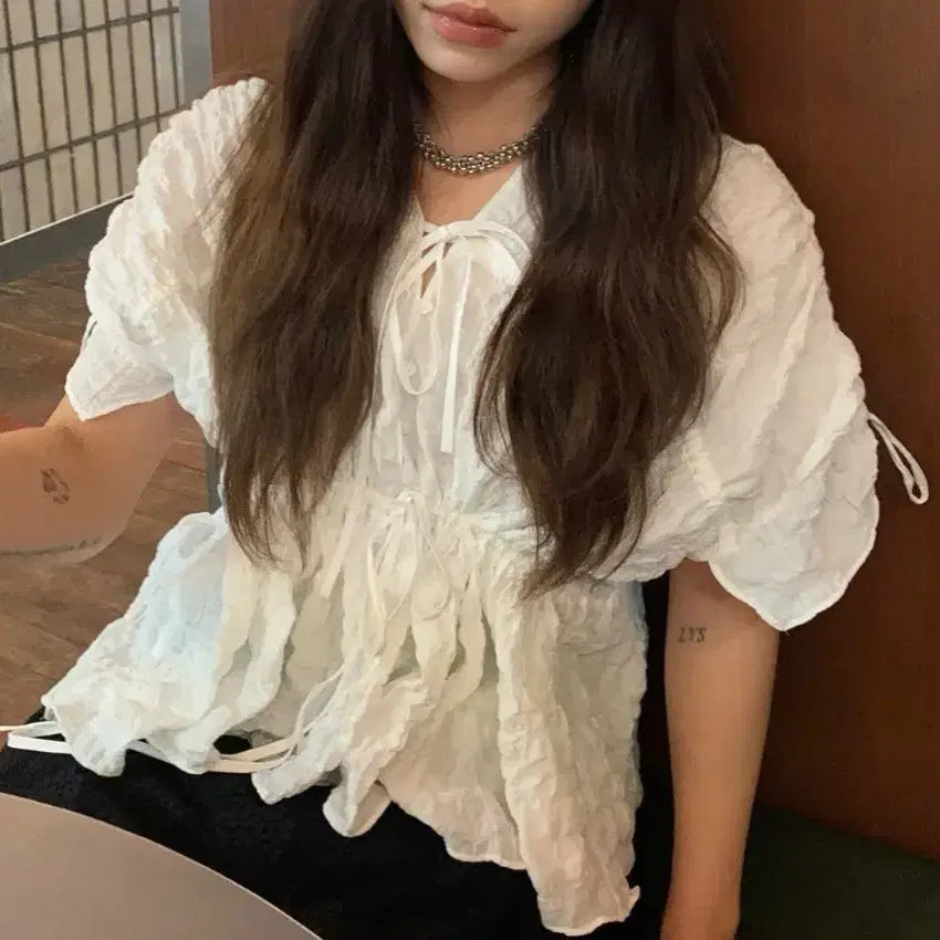 [BUNJANG] J.CHUNG Shirring Blouse White / 제이청 셔링 블라우스 화이트