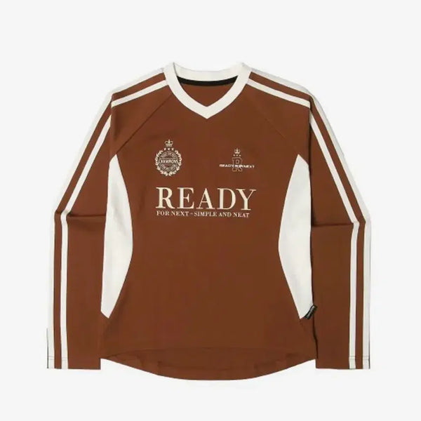 [BUNJANG] Ready For Next Ready Colorblock Semi-Crop T-Shirt Dark Brown / 레디포넥스트 레디 배색 세미크롭 티셔츠 다크 브라운