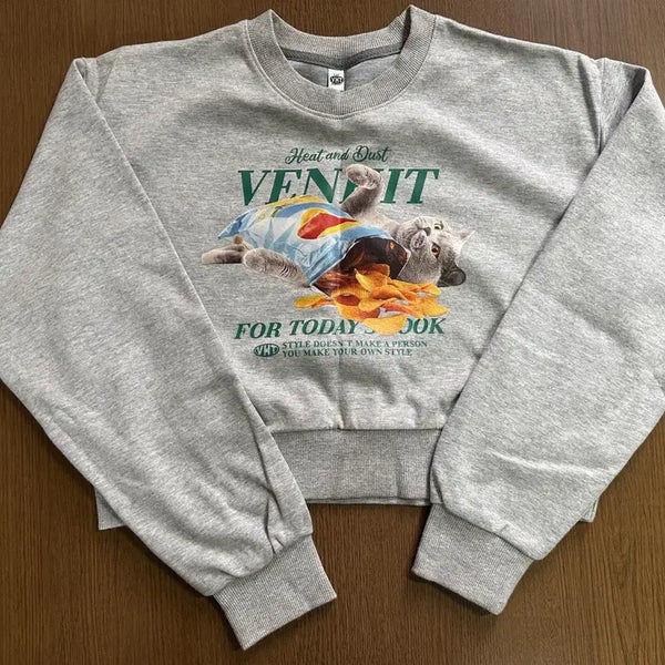[BUNJANG] Benhit Cat Cropped Sweatshirt / 벤힛 고양이 크롭 맨투맨