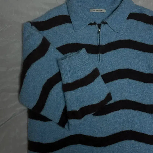 [BUNJANG] Instantfunk MS Stripe Half Zip-Up Knit (Blue) / [Free] 인스턴트펑크 MS 스트라이프 하프 집업 니트 (블루)