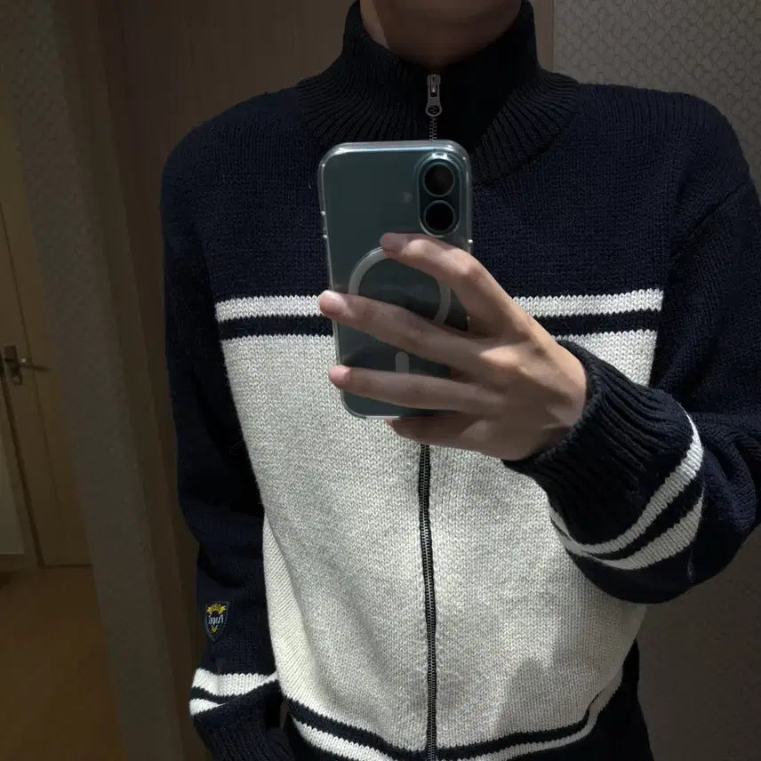 [BUNJANG] 8seconds Full Zip-Up Knit Beige / [M] 에잇세컨즈  풀 집업 니트 (베이지)