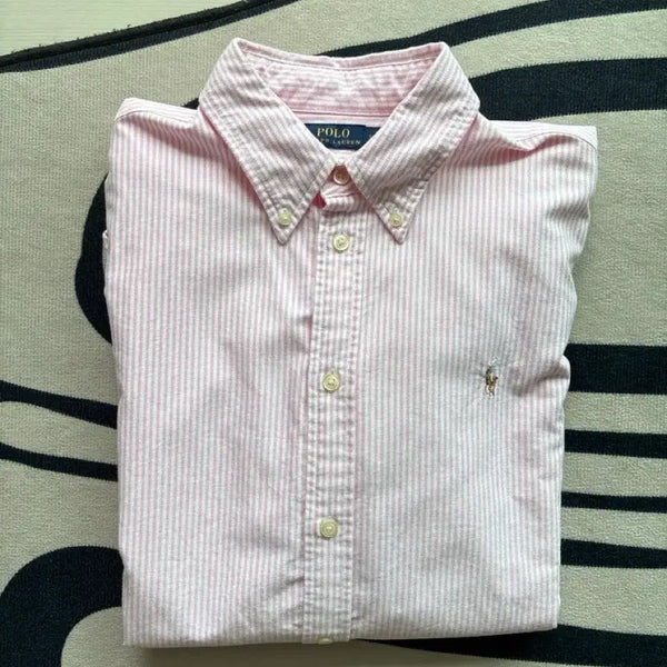 [BUNJANG] Polo Ralph Lauren Stripe Slim Fit Shirt with Brown Pony Embroidery / 폴로 랄프 로렌 스트라이프 슬림핏 셔츠 브라운 포니 핑크