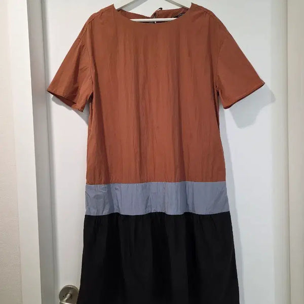 [BUNJANG] Egoist Colorblock Short-Sleeve Dress / 에고이스트 바스락 소재 배색 반팔 원피스