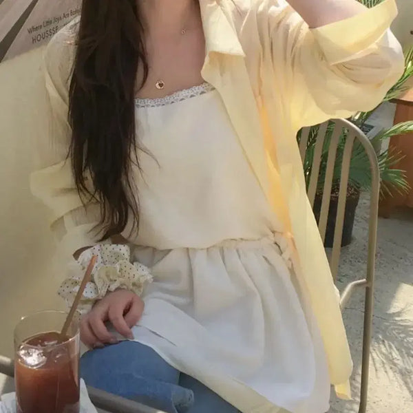 [BUNJANG] YUNAV Cream Layered Mini Dress / 유나브 크림색 레이어드 원피스