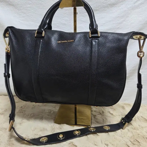 [BUNJANG] Michael Kors Black Leather Tote Bag Crossbody / 마이클코어스 블랙 레더 토트백 크로스백