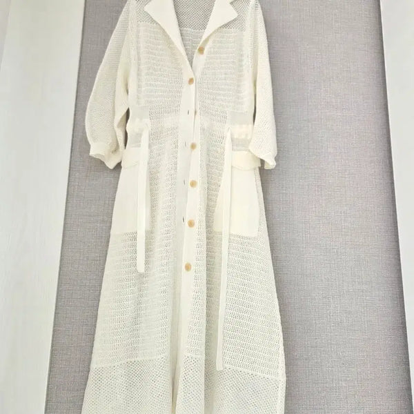 [BUNJANG] G Studio Linen Blend Punching Long Knit Outer / g studio 아마함유 펀칭 롱니트아우터
