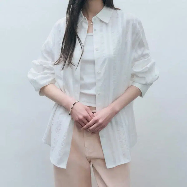 [BUNJANG] Mongdol Lace Oversized Shirt / 몽돌 레이스 오버핏 셔츠