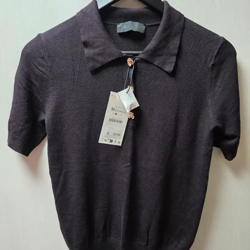 [BUNJANG] ZARA Collar Neck Short Sleeve Knit - Brown/Burgundy Mix - Size M / 자라 카라넥 반팔 니트 M