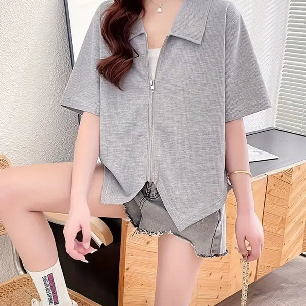[BUNJANG] Short Sleeve Zip-Up Top / 미착용)반팔 집업