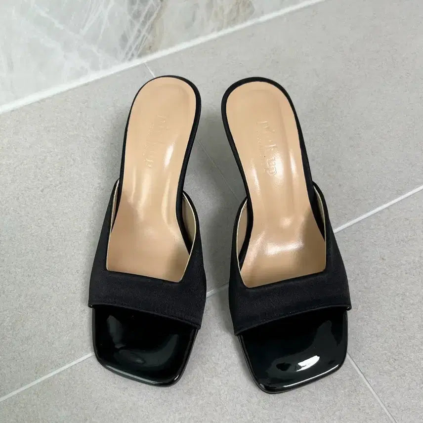 [BUNJANG] Square Satin Heel Slippers / 스퀘어 새틴 힐 슬리퍼
