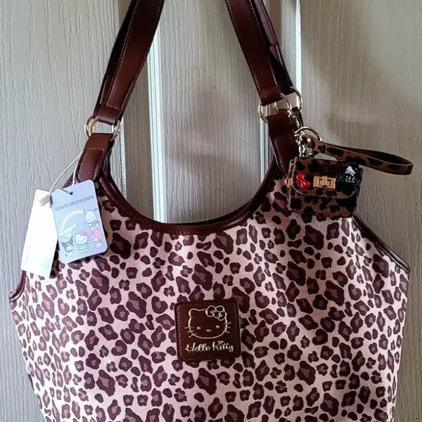 [BUNJANG] Sanrio Hello Kitty Leopard Hobo Bag & Mini Keyring Bag Set (New) / 산리오 정품 헬로키티 레오파드 호보백+미니 키링백(새상품)