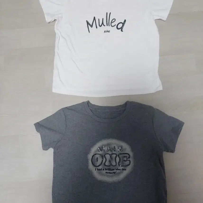 [BUNJANG] Mulled Main One Cotton T-Shirts (White/Grey, 2-Pack) / 프린팅 반팔 티셔츠 흰색/회색 2장