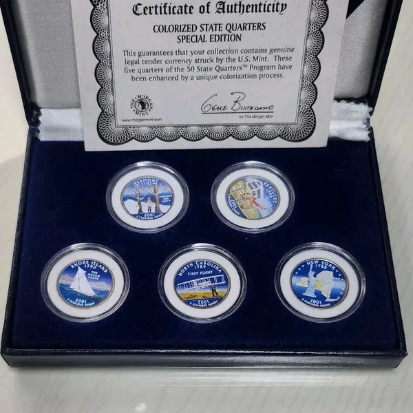 [BUNJANG] The Morgan Mint United States State Quarters 2001 Mint Colorized Coin 5-Coin Set / [색채주화] 미국주 모건 민트 컬러 주화 5개 세트 K146