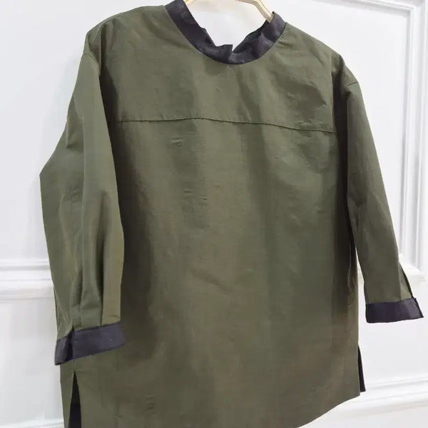 [BUNJANG] KUHO Khaki Color Block Blouse / 구호 카키색 배색  블라우스